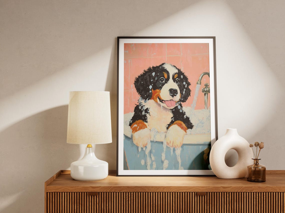 Bernese Mountain Dog Puppy Bubble Bath Cute Happy Dog Poster - Image 4