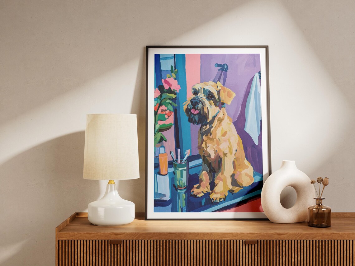 Wheaten Terrier at Bathroom Sink Toothbrush Morning Fun Poster - Image 5