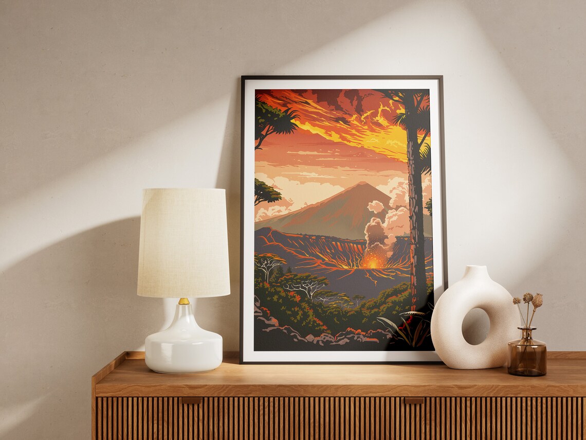 Hawaii Volcanoes National Park Erupting Volcano Sunset Vintage Poster - Image 2