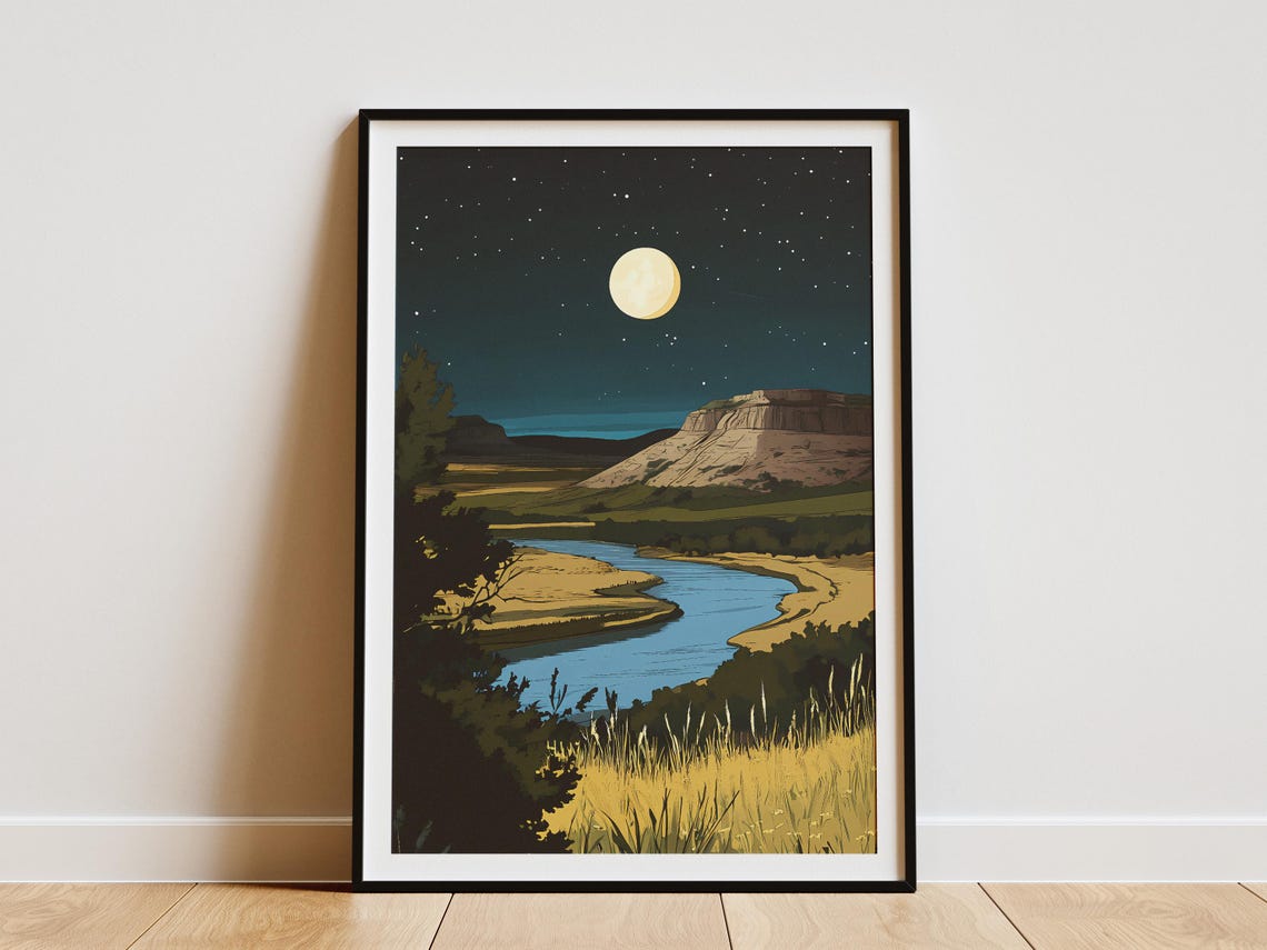 Theodore Roosevelt National Park Moon Over River And Badlands Poster