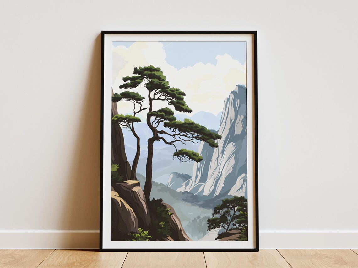 Seoraksan National Park Korea Poster Korean Mountain Landscape Print Asian Nature Art Travel Poster Korean Landscape Illustration Seoraksan