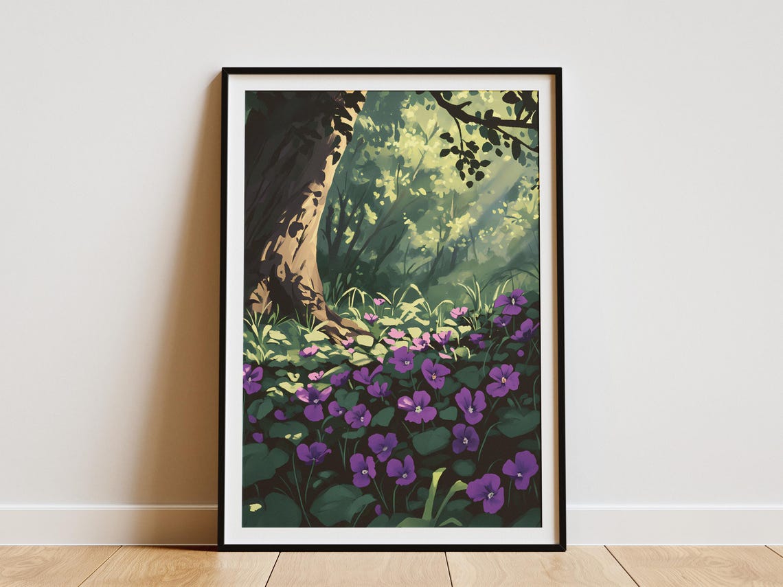 Purple Violets Woodland Forest Floor Botanical Flower Poster