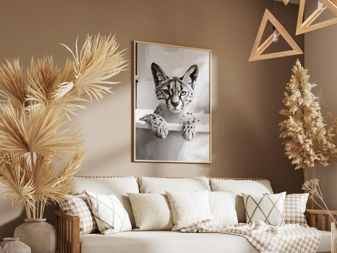 Serval Cat In Bathtub Poster Spotted Wild Cat Bathroom Wall Decor - Image 3