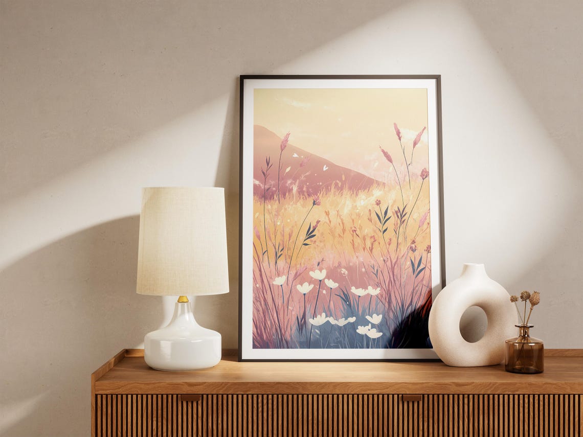 Pastel Flax Flower Meadow Blush Pink Dreamy Botanical Poster - Image 5