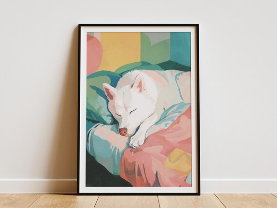 Matisse-Inspired Sleeping Husky Dog Art Print