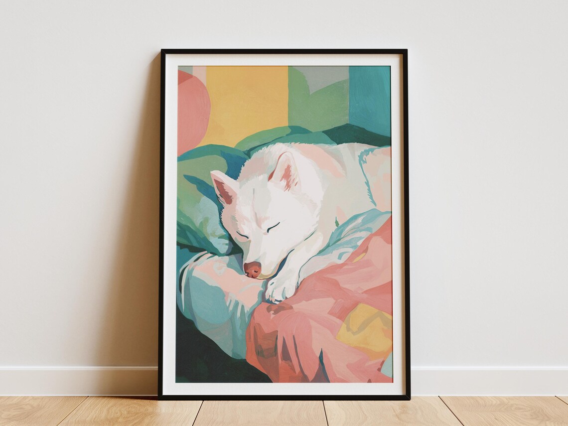 Matisse-Inspired Sleeping Husky Dog Art Print