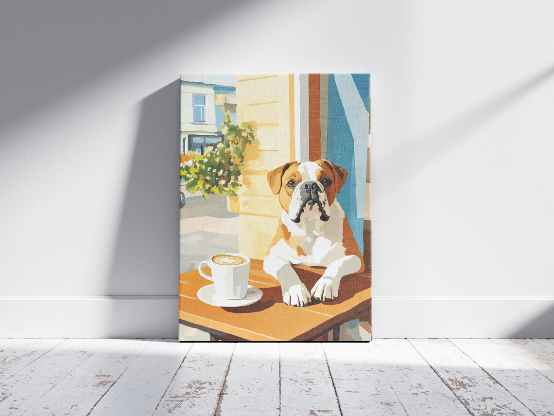 Bulldog Cafe Coffee Art Print Matisse Style Oil Painting Dog Lover Gift Cozy Shop Poster Wall Decor Culture - Image 2