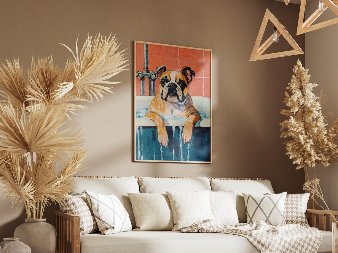Wrinkly Bulldog Lounging in a Foamy Bathtub by Coral Tiles Poster - Image 3