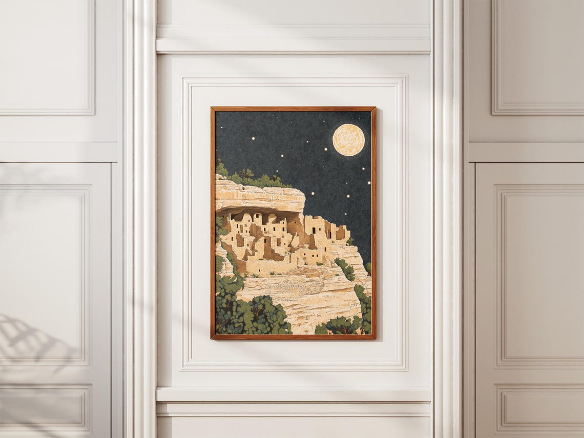 Mesa Verde National Park Moonlit Cliff Palace Night Sky Poster - Image 2