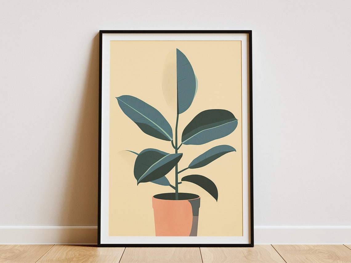 Chic Potted Rubber Plant in Terracotta Pot Minimal Decor Poster