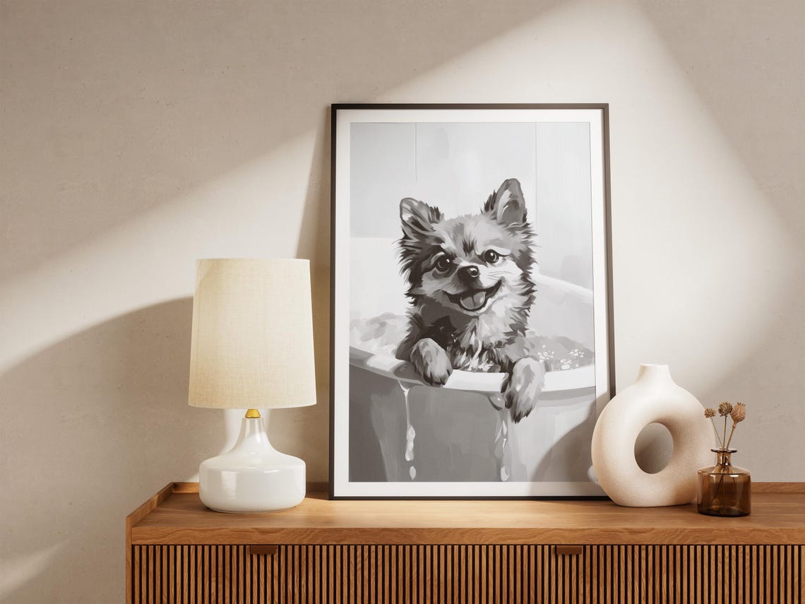Pomeranian Dog Art Print Bathtub Bubble Bath Poster Cute Puppy Wall Lover Gift Bathroom Decor Funny - Image 4