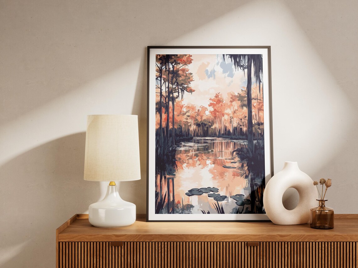 Cypress Swamp Sunset Spanish Moss Wetland Bayou Scenic Poster - Image 4