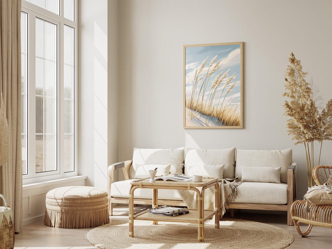 Golden Sea Oats Swaying in the Wind on a White Sandy Dune Poster - Image 4