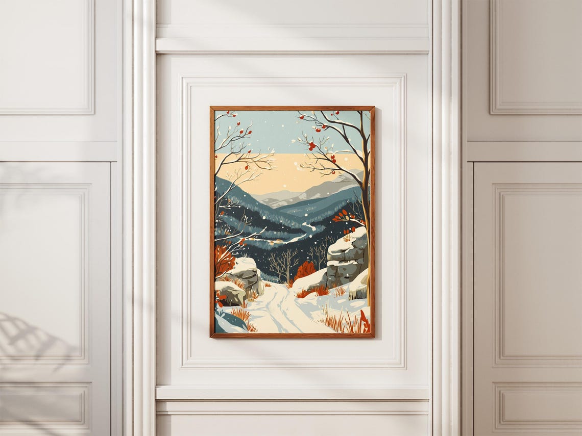 Shenandoah Winter Valley With Snowy Blue Ridges Vintage Poster - Image 2