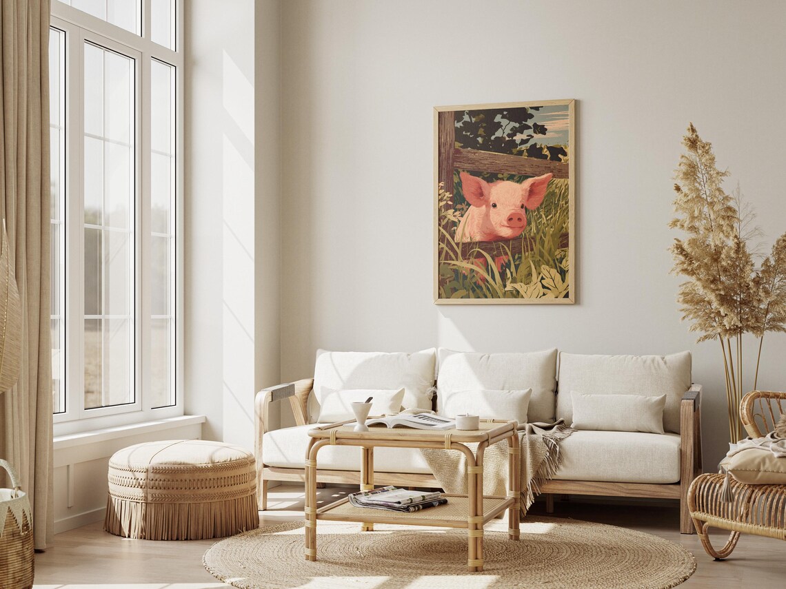 Adorable Piglet at Wooden Fence Farmhouse Rustic Country Art Poster - Image 3