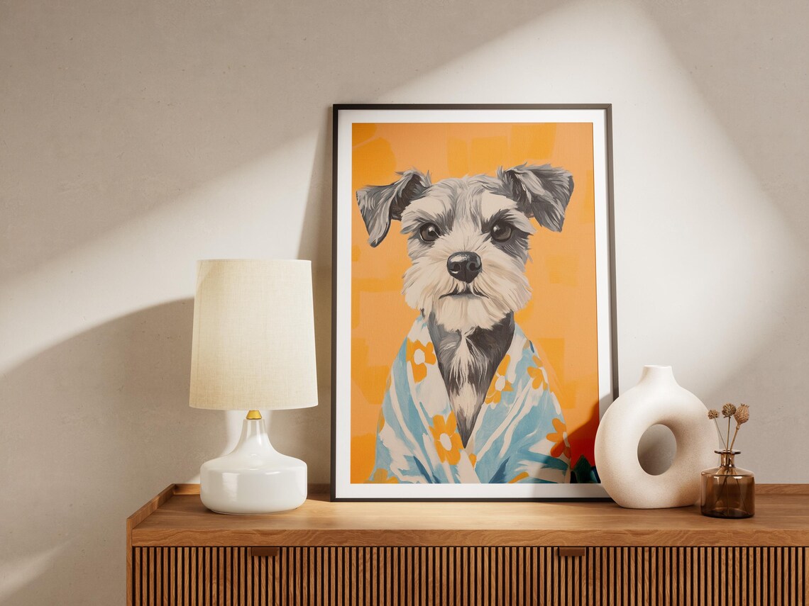 Miniature Schnauzer In Floral Towel Poster Cute Dog Art For Home Gift - Image 4