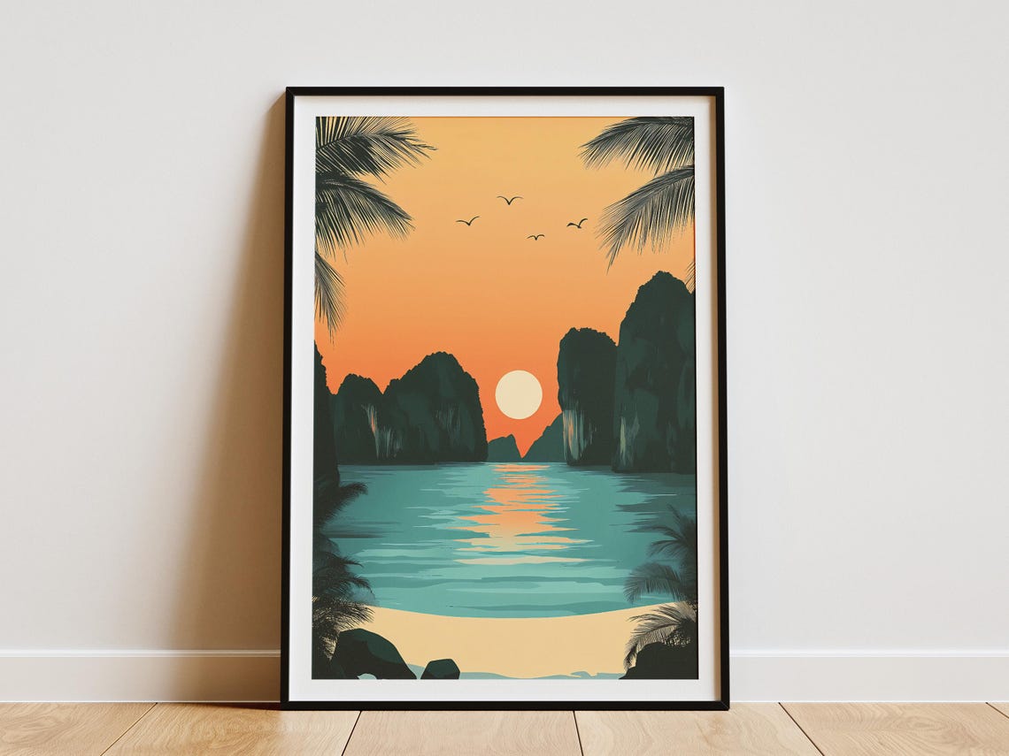 Phang Nga Bay Thailand Sunset Limestone Cliffs Seascape Poster