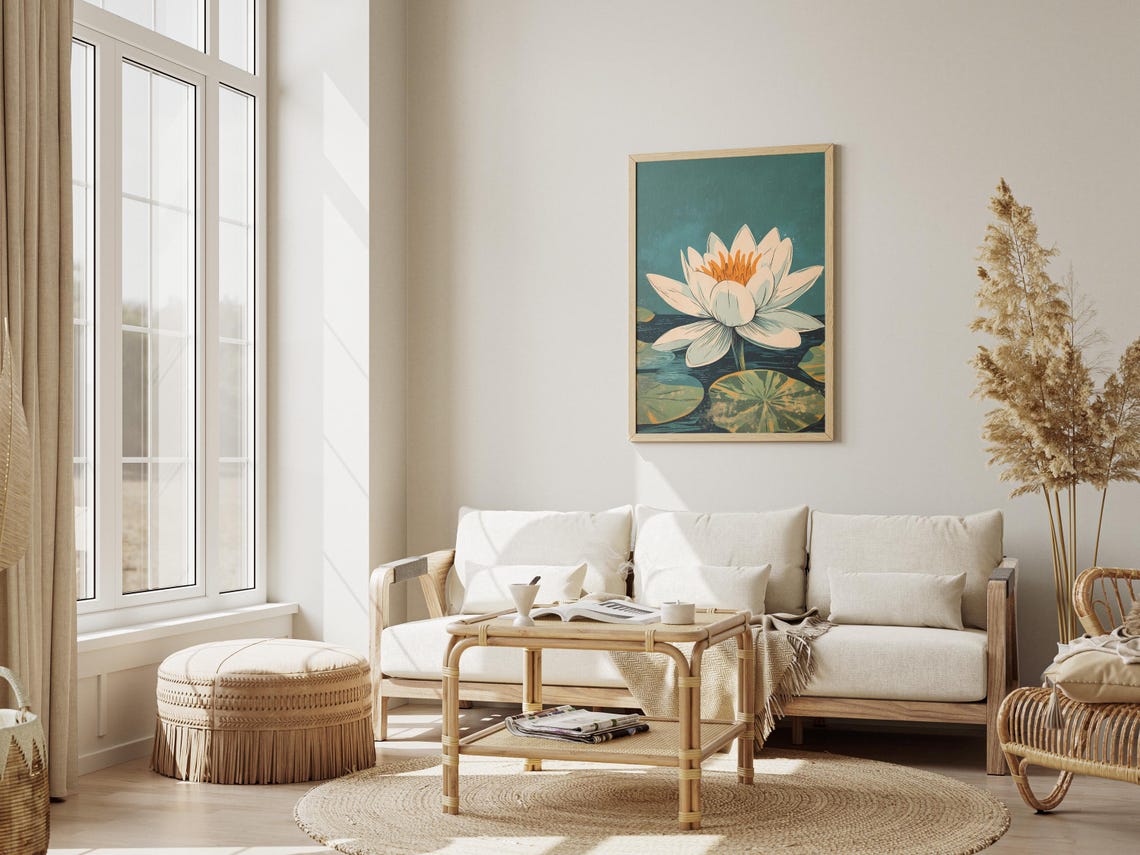 White Water Lily Vintage Botanical Floral Illustration Art Print - Image 3