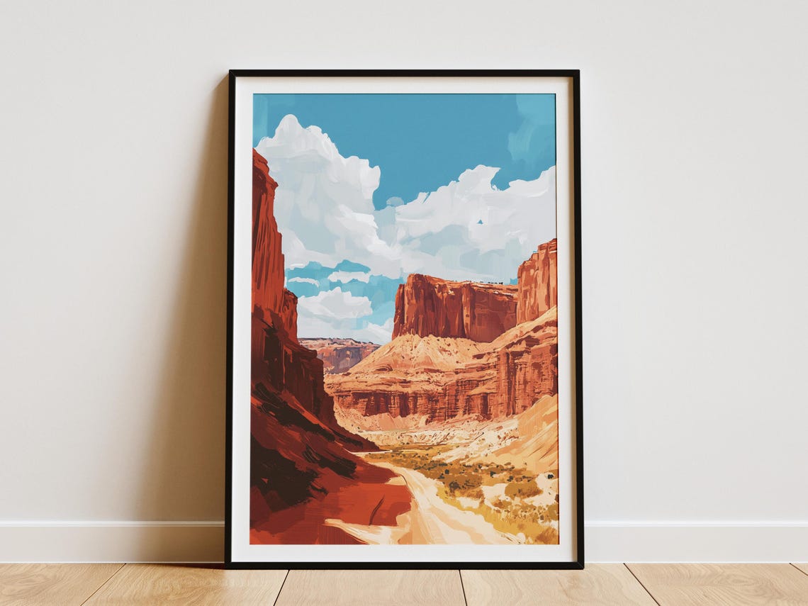 Red Rock Canyon Mesas Desert Landscape Bright Blue Sky Poster
