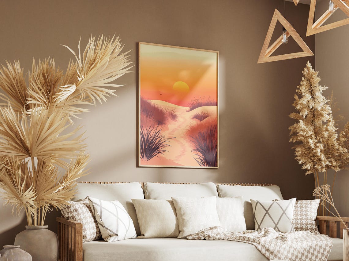 Orange Sunset Over Sand Dunes and a Winding Grass Path Poster - Image 3