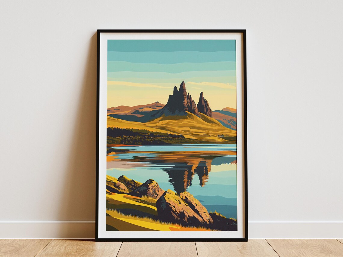 Isle of Skye Jagged Rock Pinnacle Reflection Golden Loch Poster