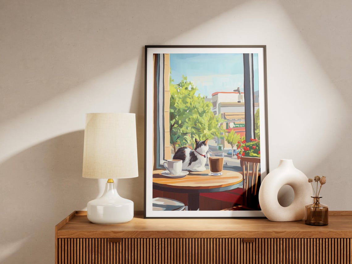 Cat Cafe Art Print, Matisse-Style Coffee Shop Poster - Image 4