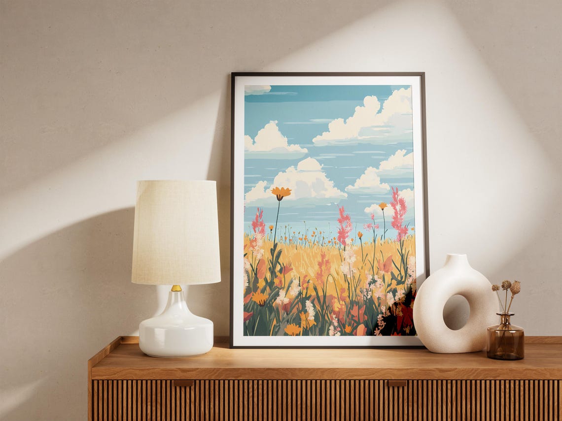 Summer Wildflower Meadow Blue Sky Breezy Botanical Flower Poster - Image 5