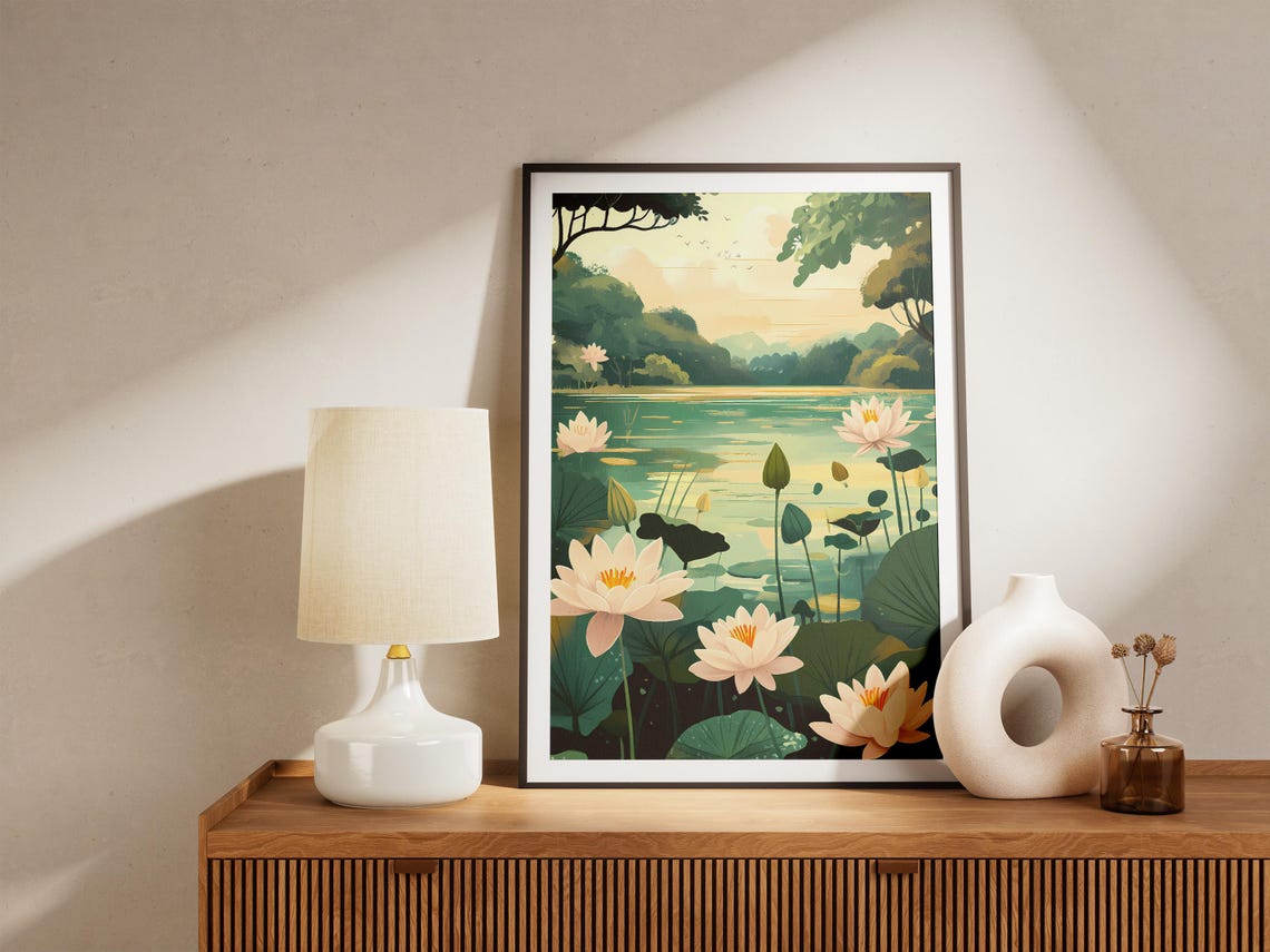 White Water Lilies Peaceful Lake Botanical Illustration Poster - Image 5