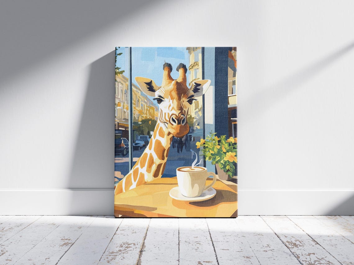 Giraffe Cafe Poster Whimsical Coffee Animal Wall Decor Kitchen Gift - Image 2