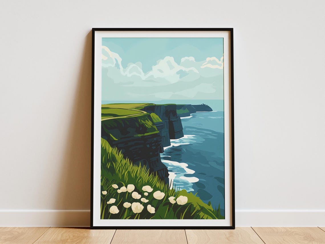 Cliffs of Moher Ireland Green Sea Cliffs Wildflowers View Poster