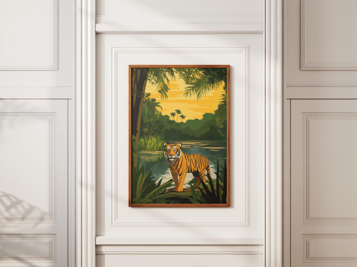 Bengal Tiger In The Sundarbans National Park India Wildlife Art Print Jungle Poster Vintage Travel Poster Nature Illustration Indian Tiger - Image 2
