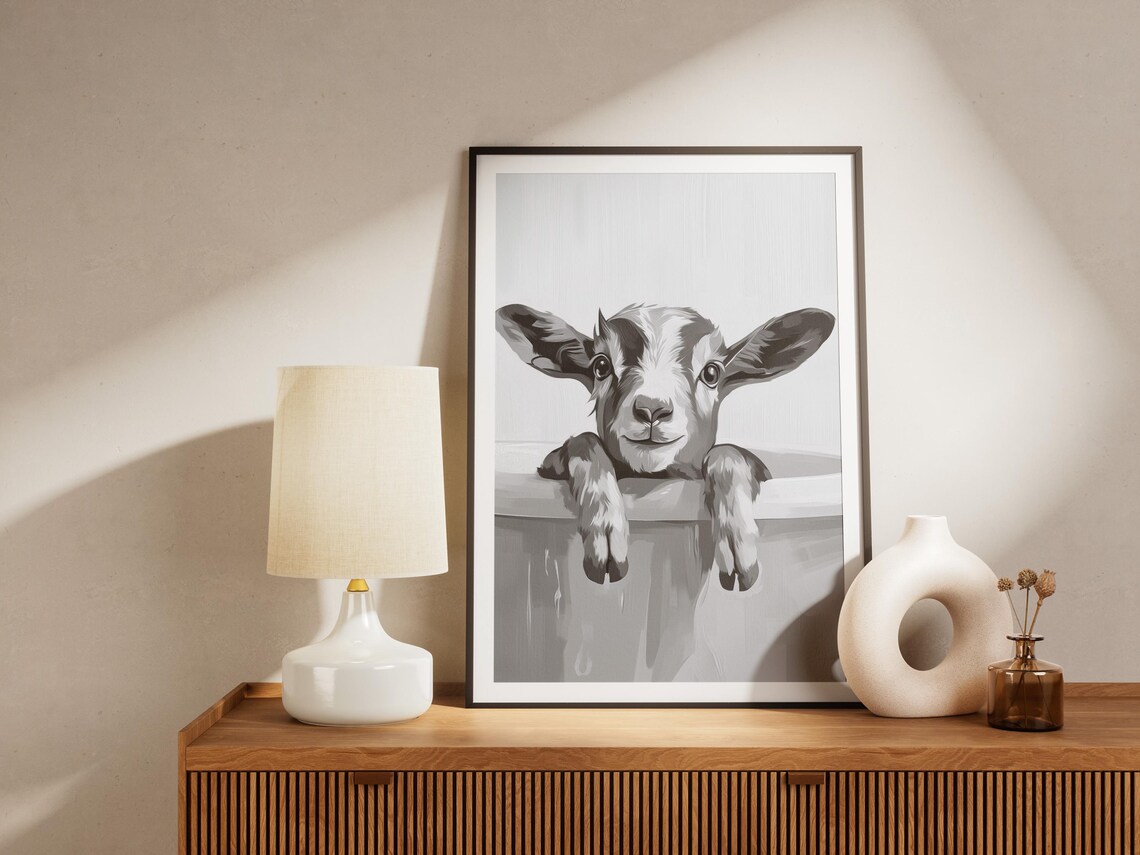 Baby Goat In Bathtub Poster Print, Kids Bathroom - Image 4