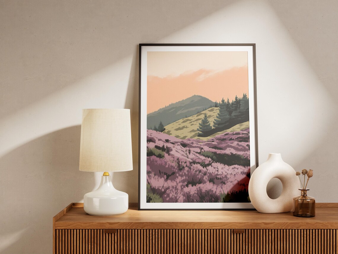Heather Hill Sunset Landscape Art Print, Boho Botanical - Image 5