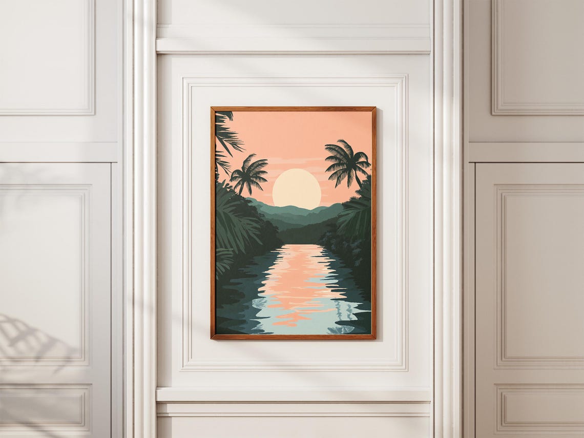 Palawan Philippines Sunset River Between Dark Palm Trees Poster - Image 2