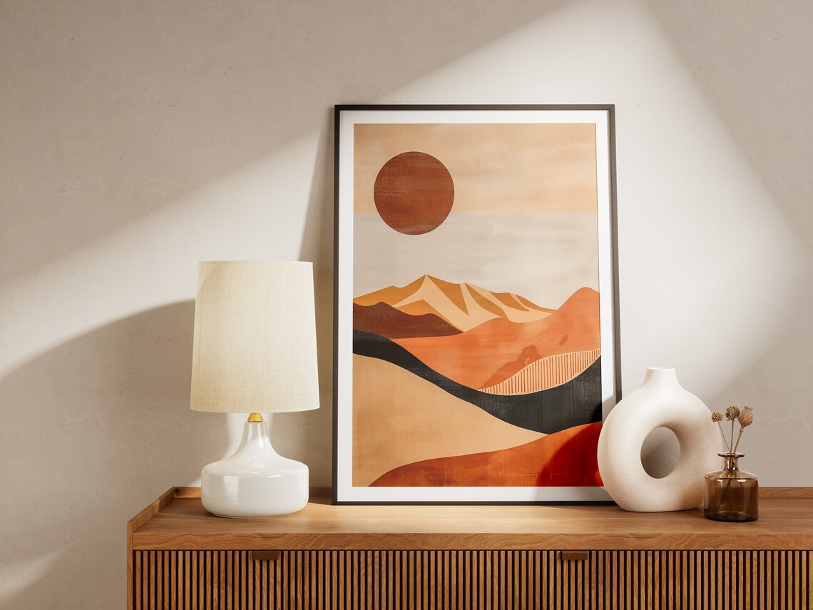 Minimalist Desert Landscape Poster Abstract Art Print Mid Century Modern Boho Art Wall Decor - Image 2