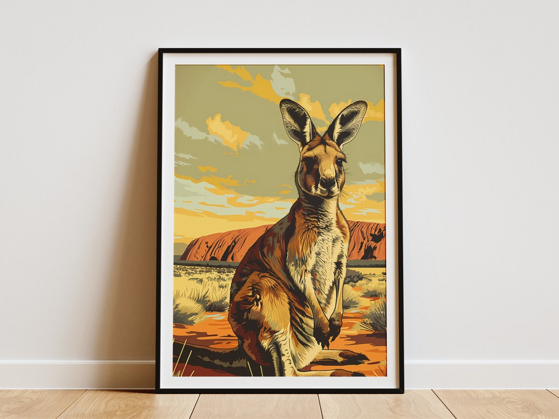 Kangaroo Before Uluru Sunset in the Australian Outback Poster