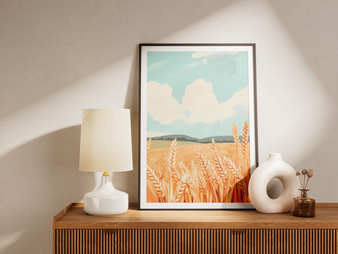 Close-Up Golden Wheat Stalks Swaying Under a Bright Blue Sky Poster - Image 5
