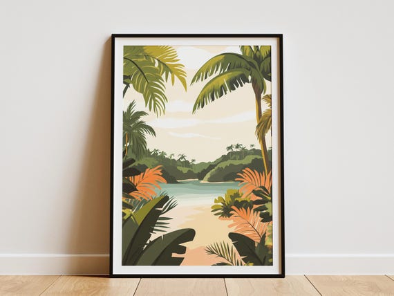 Cuban Beach Tropical Poster Palm Tree Print Alejandro De Humboldt National Park Illustration Vintage Travel Summer Vacation Home