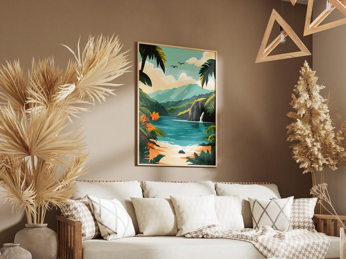 Costa Rica Tropical Beach Waterfall Palm Trees Lagoon Poster - Image 3