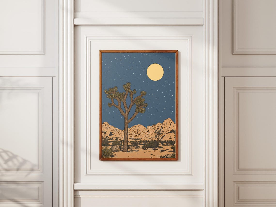 Joshua Tree National Park Moon Over Desert With Joshua Tree Poster - Image 2