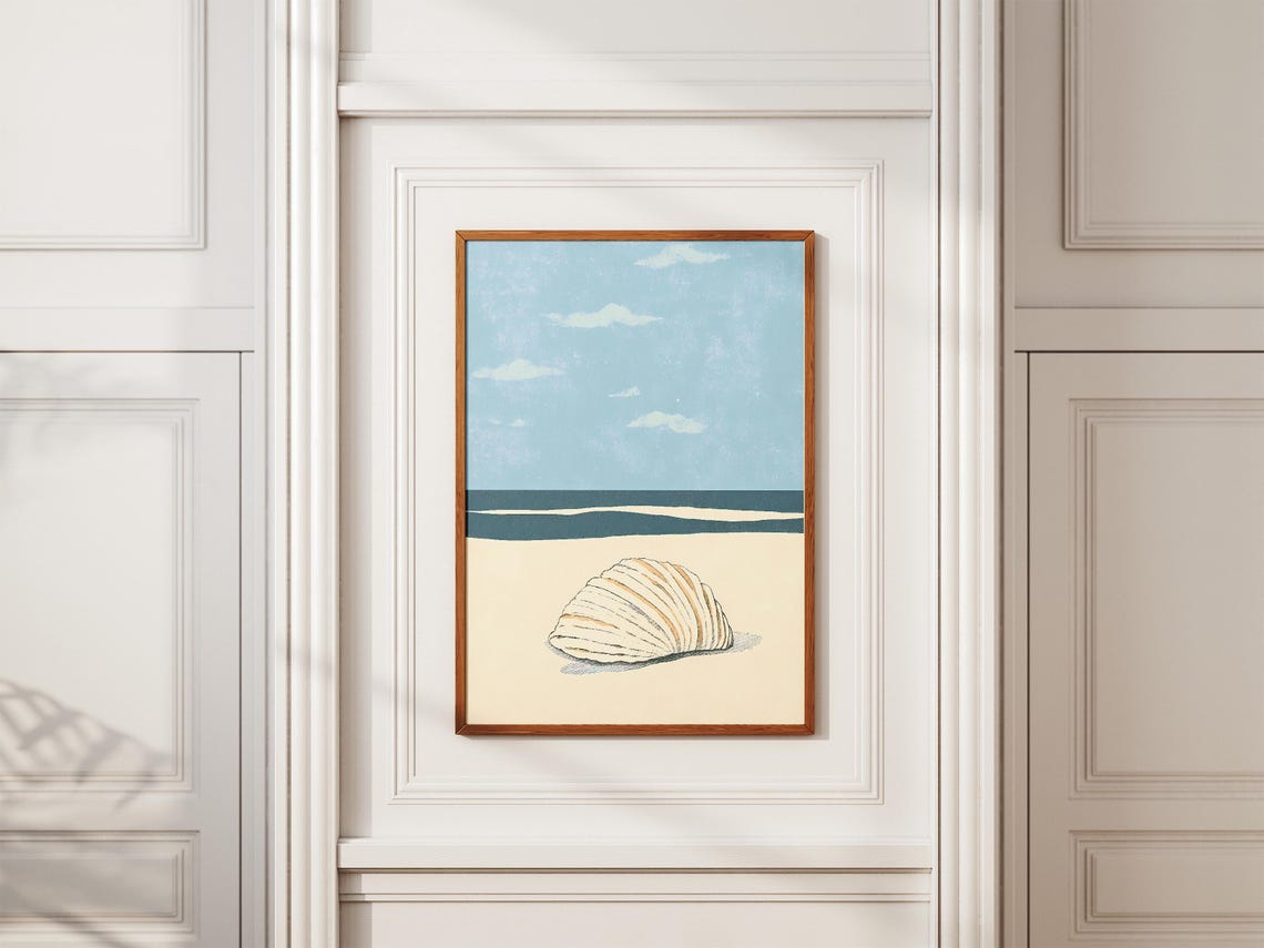 Seashell Beach Minimalist Print Ocean Coastal Wall Art Summer Vacation Home Decor Modern Boho Seashore Illustration Calm Beach Poster Simple - Image 2