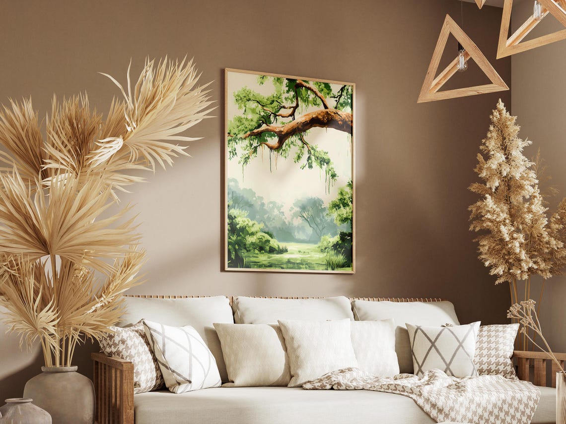 Mossy Green Tree Branch Hanging Moss Forest Clearing Watercolor Poster - Image 3