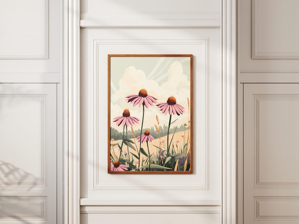 Pink Coneflower Prairie Meadow Botanical Illustration Poster - Image 2