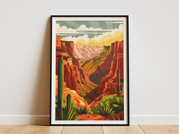 Grand Canyon Arizona Red Rock Cliffs Vintage Desert Travel Poster