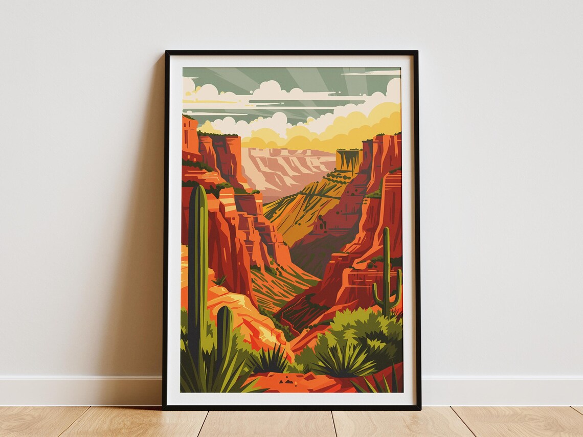 Grand Canyon Arizona Red Rock Cliffs Vintage Desert Travel Poster