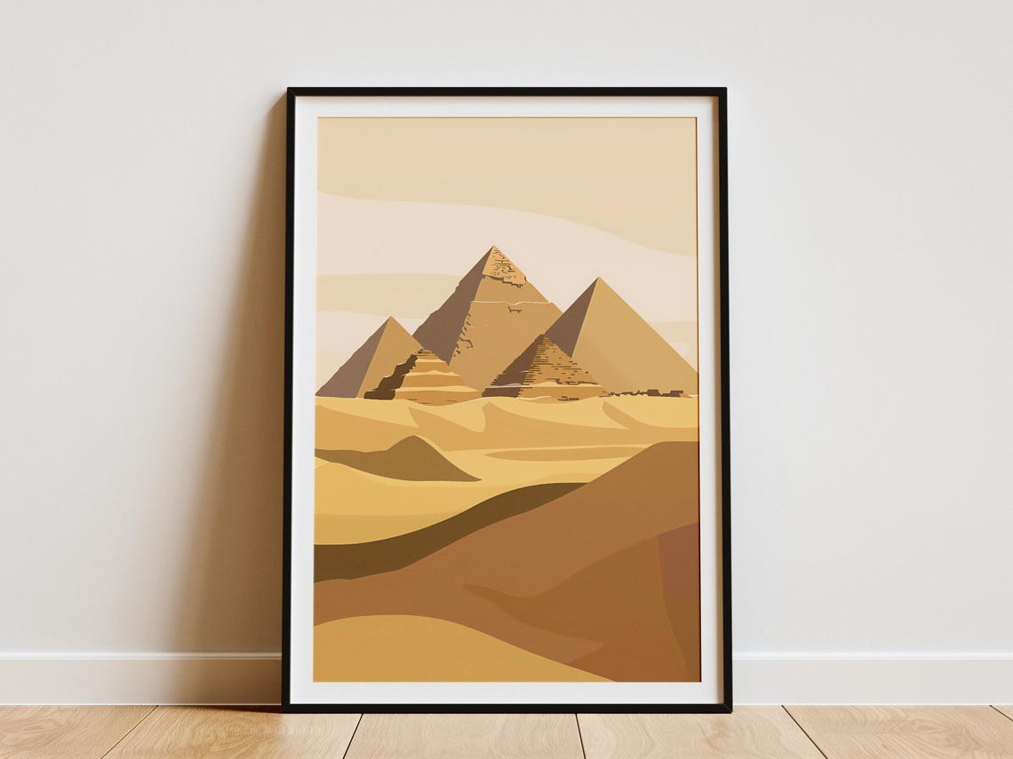 Giza Pyramids Abstract Desert Landscape Poster in Beige and Brown