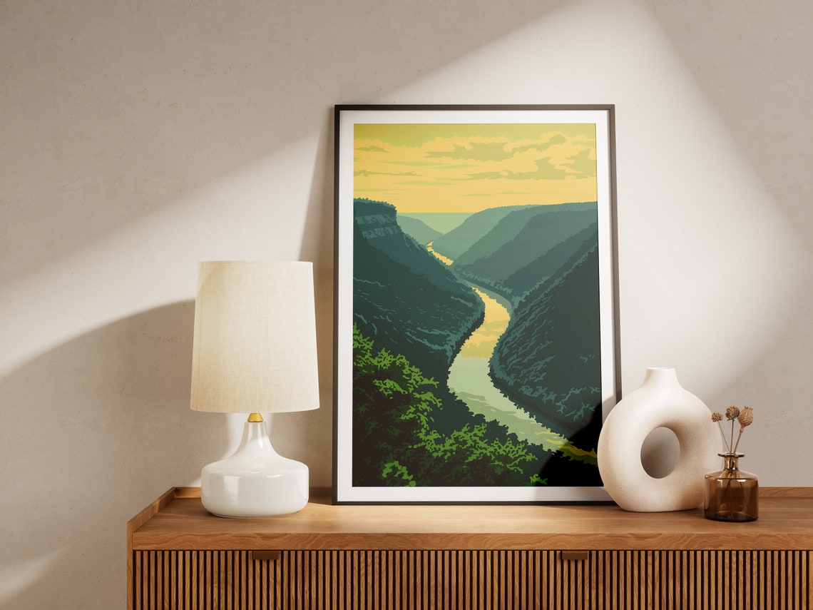 West Virginia New River Gorge Golden Valley Vintage Overlook Poster - Image 2