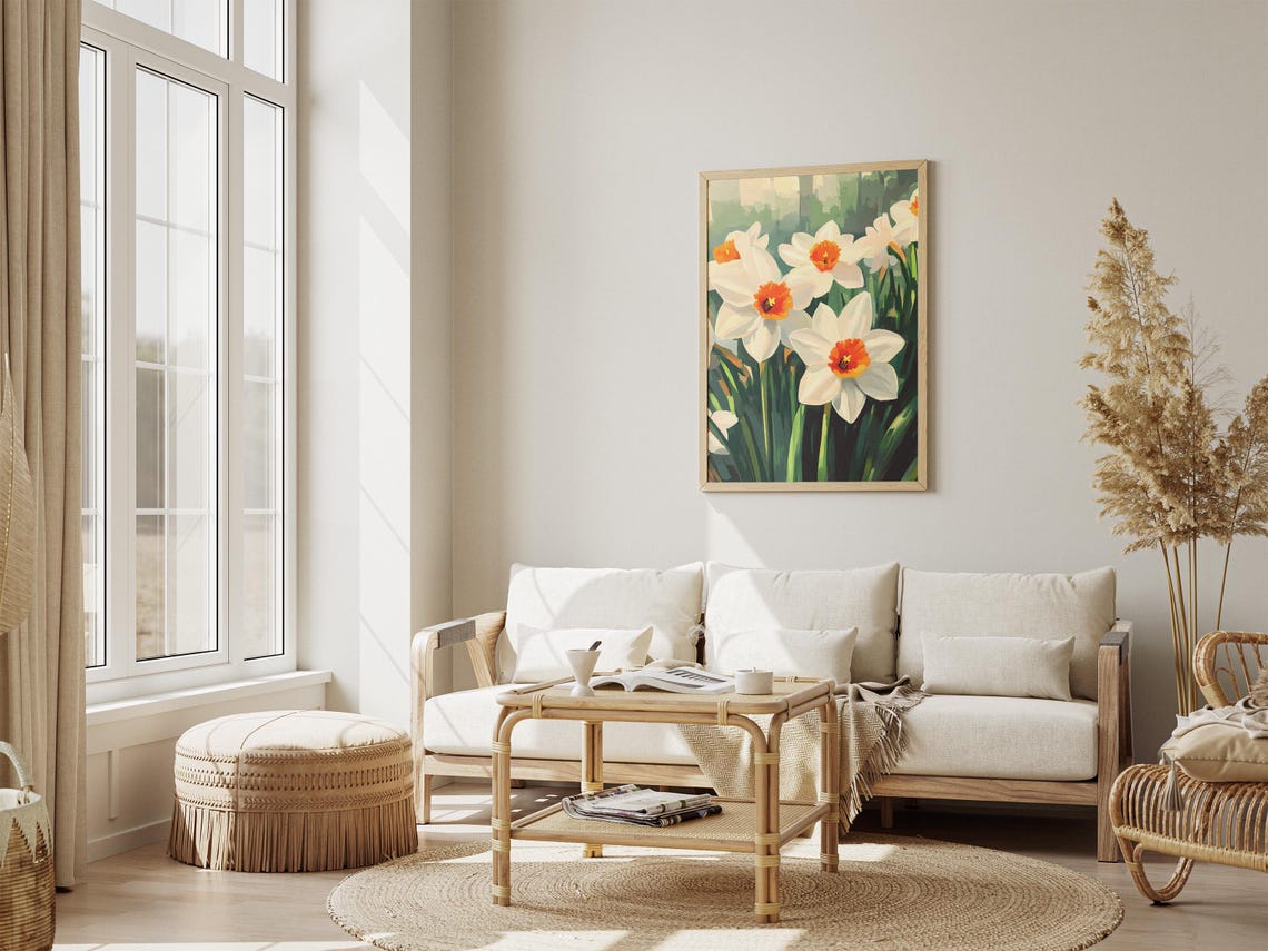 Delicate White Daffodils Close Up Botanical Spring Flower Art Poster - Image 4