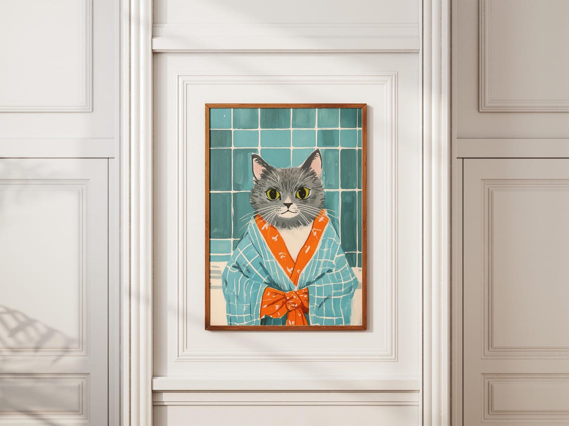 Scottish Fold Cat Bathrobe Bathroom Art Print Cute Poster Funny Animal Lover Gift Whimsical Wall Decor - Image 2
