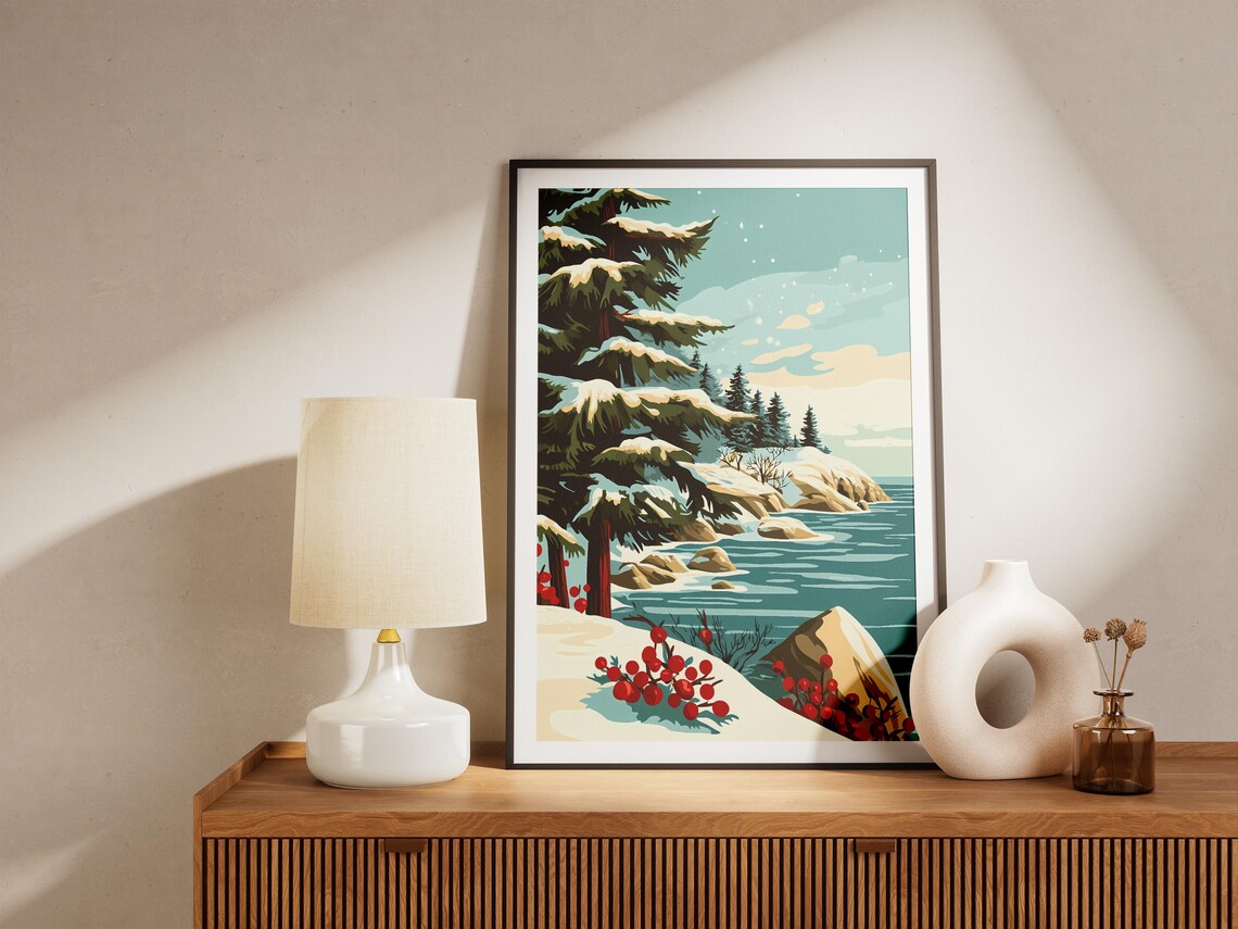 Acadia National Park Winter Postersnowy Landscape Printfestive Holiday Decorvintage Travel Postermid Century Modern Artchristmas Giftmaine - Image 5